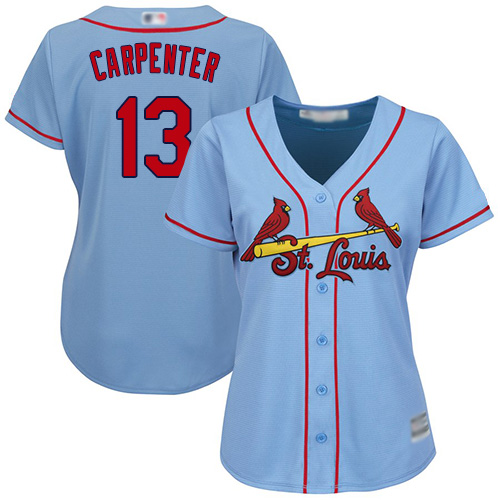 Cardinals #13 Matt Carpenter Light Blue Alternate Women's Stitched MLB Jersey